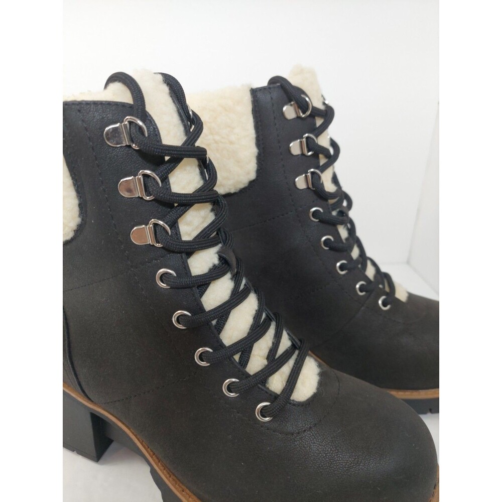 Mia Amore Women's Size 9 Blaake Block Heel Lace Up Boots 9.0W Black Cream - Picture 4 of 13